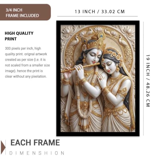 Image of CRAFTLYN Hindu God Wall Art WALL ART Prints Framed Spiritual Religious Paintings for Living Room, Pooja Room, Bedroom, Office, Meditation Room, Home Decor (Radha krishna 2, 19 X25, Black)
