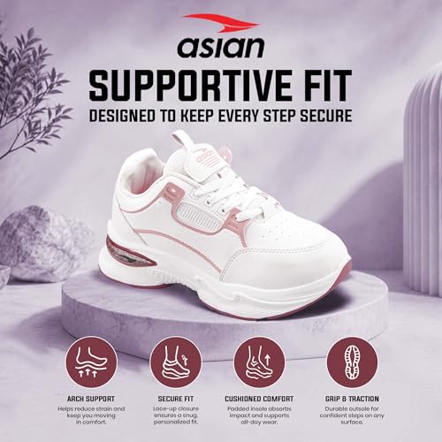 Image of ASIAN Women AROMA-05 Running and Casual wear Running Shoes with Laces, Lightweight and Comfortable Shoes Gym and Sports Shoes for Women & Girls with Stylish Design