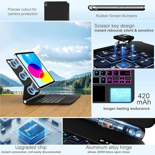 Image of For iPad 11th 10th Generation Case with Keyboard,Magic Keyboard with Multi-Touch Trackpad for iPad A16 Case with Keyboard,Backlitght,Floating Cantilever Stand, Magnetic Case for iPads (A16) /10th Gen