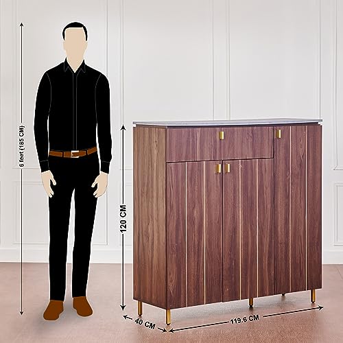 Image of Home Centre Engineered Wood Roger Marble Top 21 Pairs Shoe Cabinet with Drawer - Brown