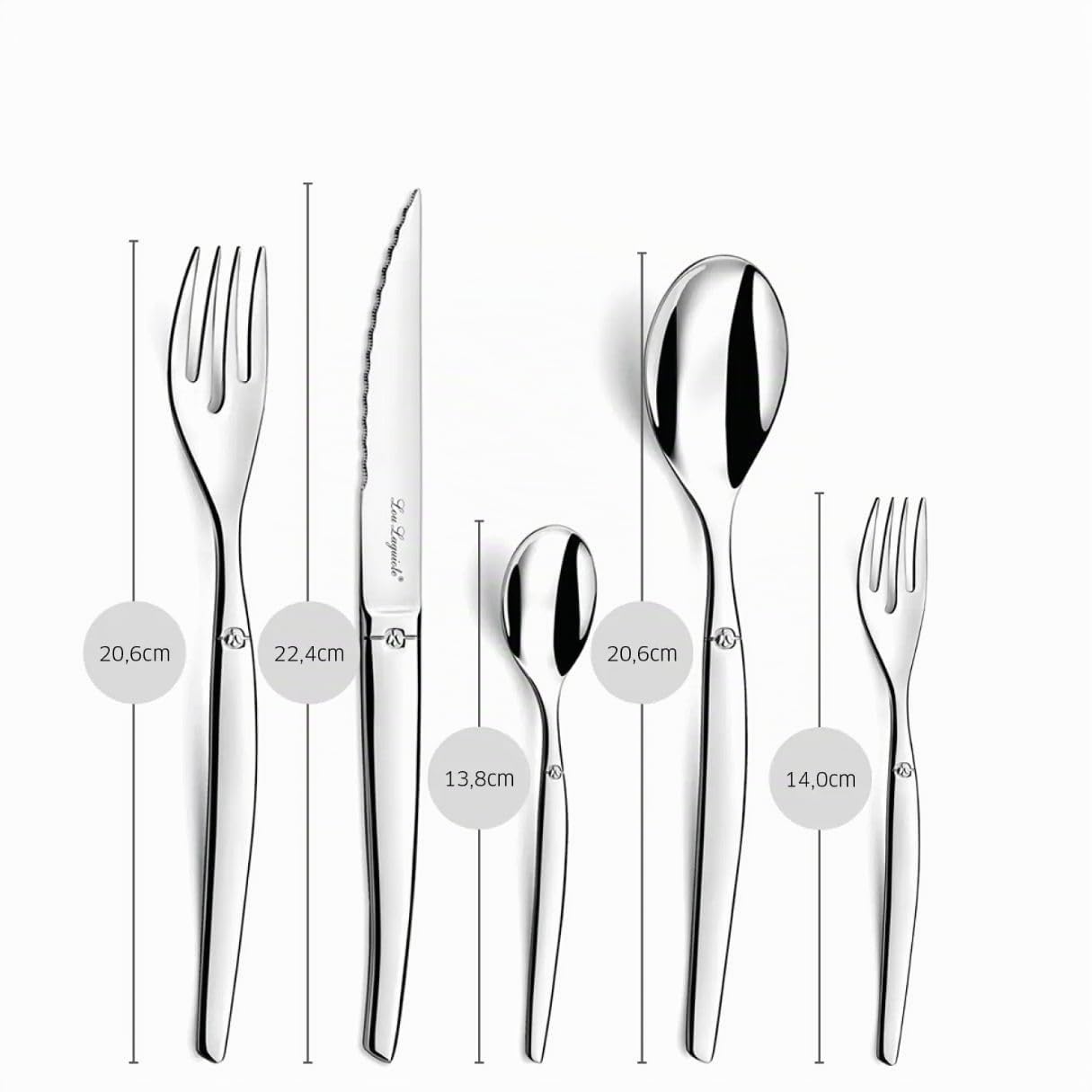 LOU LAGUIOLE - JET | Besteck Set 6 Personen | 30-teilig | Spülmaschinenfest | Tafelbesteck 4 Personen mit mikroverzahnter Klinge | Edelstahl glänzend | 18/0 Edelstahl