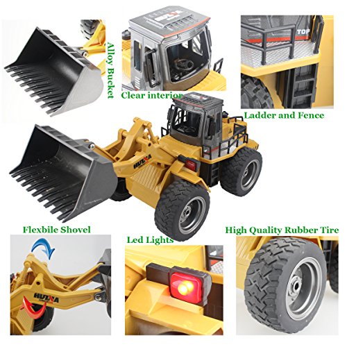 Fistone RC Truck Alloy Shovel Loader Tractor 2.4G Radio Control 4 Wheel Bulldozer 4WD Front Loader Construction Vehicle Electronic Toys Game Hobby Model with Light and Sounds - Thumbnail 4