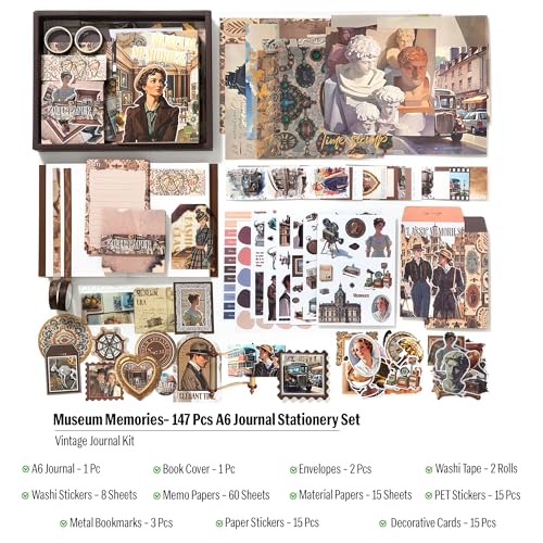Image of The AutoStory Art Gallery Scrapbook Kit A6 Junk Journal Classic Painting Stickers Masterpiece Decorative Papers Washi Tape DIY Craft Sketchbook Diary Supplies Teens (Museum Memories, Brown)