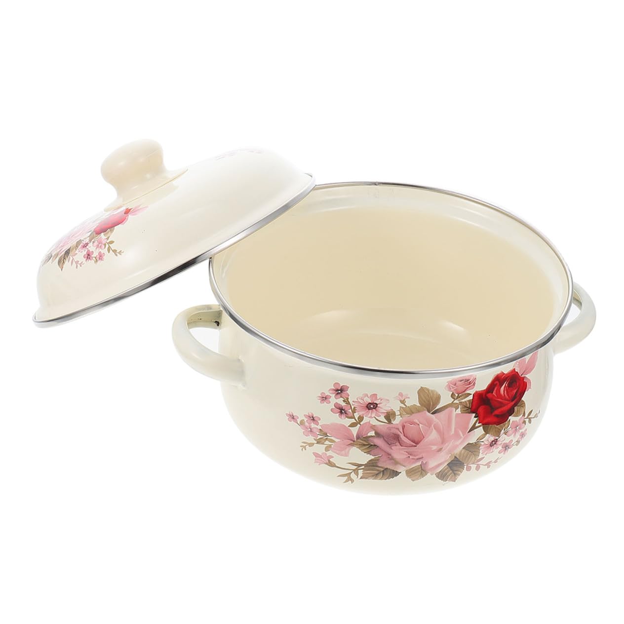 Emaille Suppentopf mit Deckel, Vintage Kochtopf mit Zwei Henkeln | Emailliert, Antihaftende Griffe, zum Kochen und Schmoren, Haushaltsnahes Küchenzubehör