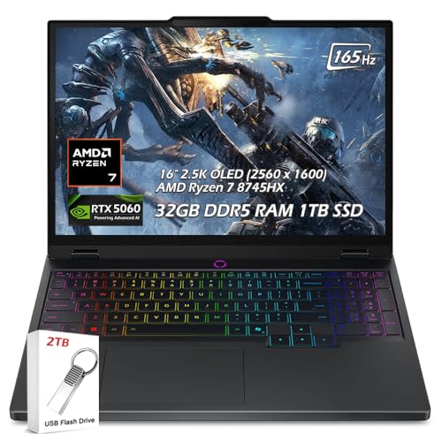 Image of Lenovo Legion Pro 5 16 inch Gaming Laptop, AMD Ryzen 7 8745HX, GeForce RTX 5060, WQXGA (2560x1600) OLED, Wi-Fi7, Backlit KB, Win11 (32GB DDR5 RAM | 1TB PCIe SSD), Eclipse Black + 2TB Flash Drive, W /GaLiMu