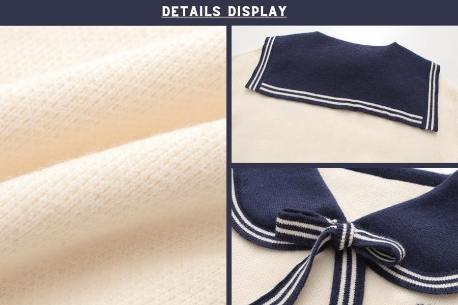BAIMORE Teen Girls Kawaii Japanese Sailor Collar Cartoon Bear Embroidery Long Sleeve Knit Sweater - Image 4