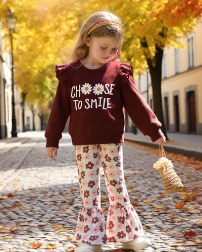 Kucnuzki Baby Girl Clothes Toddler Girl Outfits Fall Winter Long Sleeve T Shirts Top Bell Bottom Pants Kids Clothing Set3