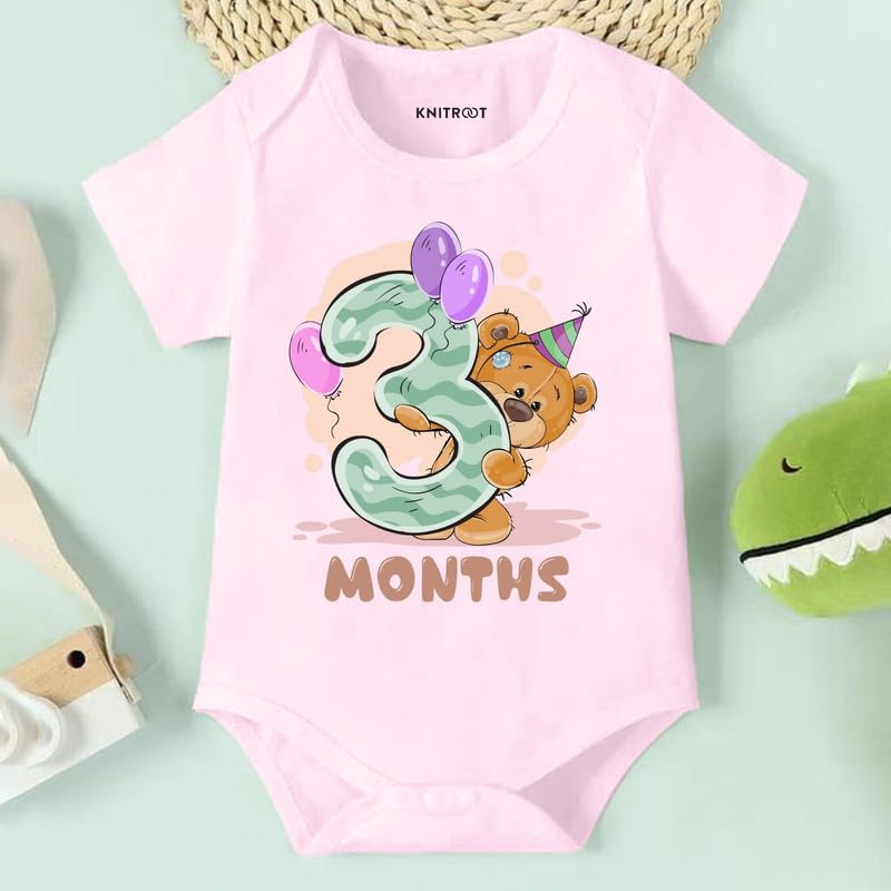 Image of Knitroot Monthly Birthday Teddy Special, Newborn Baby Half Sleeve Unisex Romper, Onesies, Sleepsuit, Body Suit, Envelope Neck, 1 to 12 Months Print, 0-12 Months, Infant Cloth for Boys & Girls