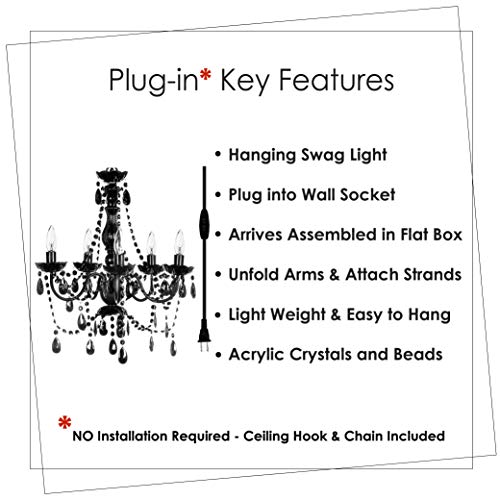 Image of The Original Gypsy 6-Light Plug-in Crystal Swag Chandelier, Black