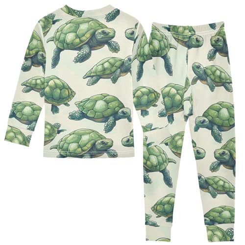 Pajama Sets Long Sleeve Sea Green Turtle Pattern Soft Comfy Sleepwear 2 Piece PJS 3-8T3