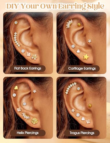 YADOCA 16 Gauge Cartilage Earrings for Women Hypoallergenic Surgical Stainless Steel Gold Cartilage Earring Set Daith Conch Tragus Helix Piercing Jewelry3
