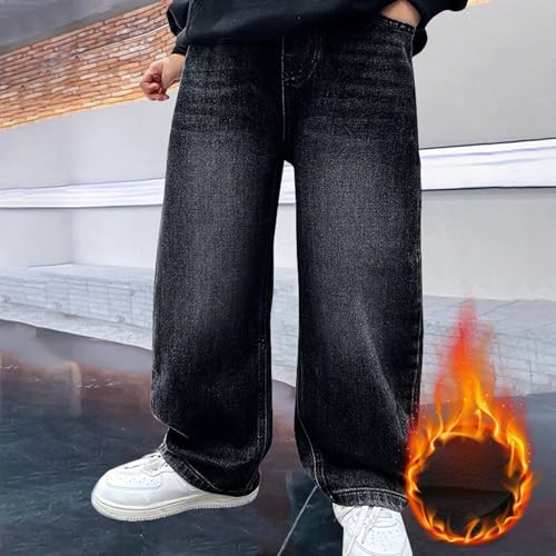 Boys Fleece Lined Jeans Kids Winter Thicken Thermal Warm Straight Leg Jeans Elastic Waist Denim Pants 4-12 Years2