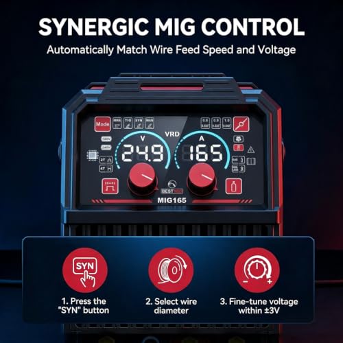 Image of BESTMIG 165S MIG Welder 110V /220V Dual Voltage, 4 in 1 Multi-Process Welding Machine (Gas & Gasless Flux Core /TIG /Stick), Synergic Inverter Welder Machine Portable Wire Welder Kit with Helmet & Gloves