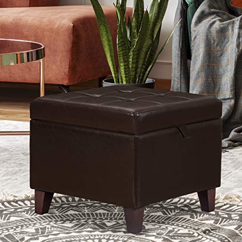 Asense Square Storage Ottoman Upholstered Tufted Foot Rest Stool With Hinged Lid (Faux Leather Brown) #TOP6