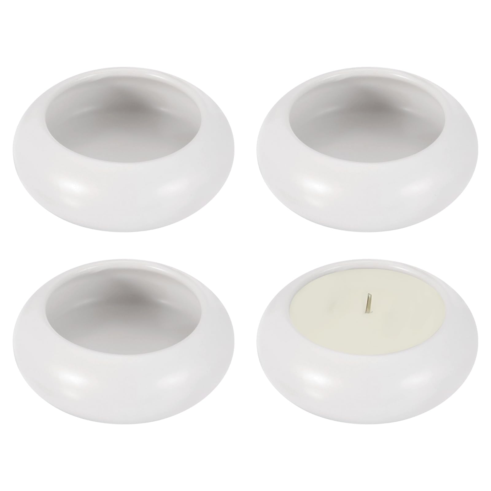 sourcing map Pebble Tealight Candle Holders 4 Pcs Ceramic Candle Holders for Garden Desk Table Home Decor, White