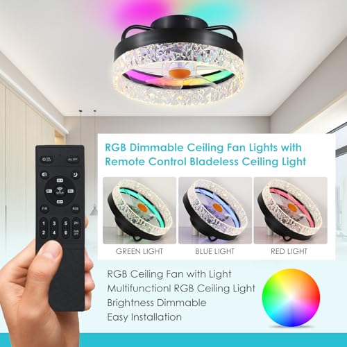 Image of Mpayel RGB Ceiling Fans with Lights and Remote, 13'' Low Profile Ceiling Fans, LED Bladeless Modern Flush Mount Ceiling Fan Light for Bedroom, Living Room, Kitchen