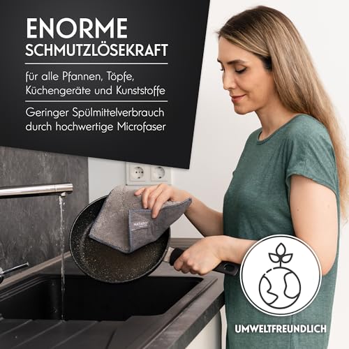 NATARO® 6 Stück Spülix Duo Premium Spültücher waschbar – Microfaser Spüllappen für Ihre Küche, Geschirr extrem fett- und schmutzlösend, extra saugfähig, Mikrofasertuch grau ca. 24x19 cm