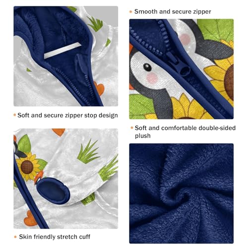 Penguin Sunflower Grass Heart Toddler Fleece Jacket Girl Boys Hooded Fleece Jacket Coat Warm Outwear Zip-up 3-10T3