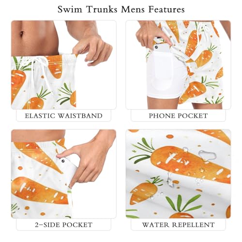 2 in 1 Mens Orange Carrots Swim Trunks 4.7 Inch Swim Shorts Swim Suits Board Shorts（190）4