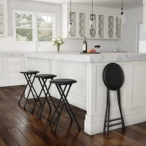 Image of Lavish Home Folding Stool with Padded Backless Seat Set of 4, Black, 24 inch | Counter Height Bar Stools with 225lb Capacity, Portable Indoor & Outdoor, Extra Seat for Kitchen, Rec Room or Camping