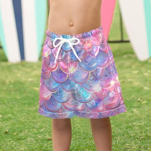 Pigsaly Boys Swim Trunks Pink Mermaid Scales Sparkling Princess Boys Board Shorts Swimsuit Swimwear Summer Bathing Suit 4T 6