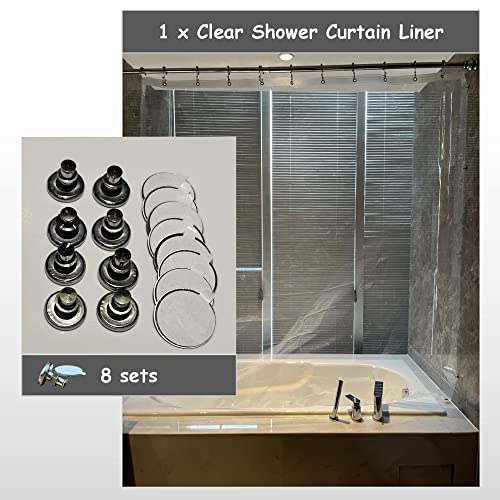 Arayarser Leakproof Shower Curtain Liner With 8 Magnetic Splash Guards To Keep Curtain Closed To Wall, 8G Heavy Duty Clear Shower Liner With 5 Magnets At Bottom, 72 Standard Size, Clear #TOP3
