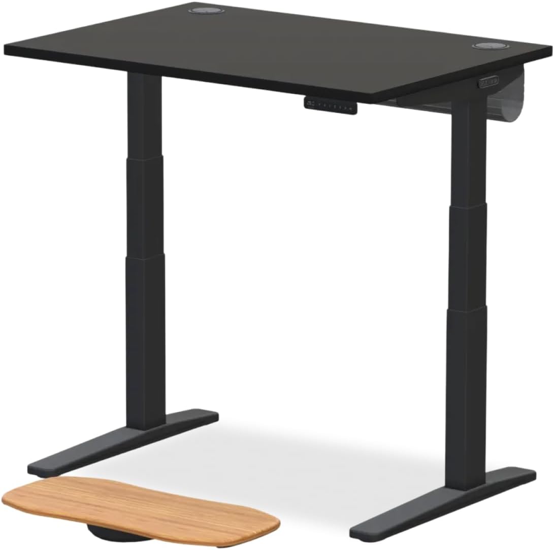 UPLIFTDESK V3 2-Leg Black Laminate Wood Standing Desk – Adjustable Height, Advanced 1-Touch Memory Keypad, Under Desk Cable Management, Wire Grommets & Rocker Board (Black C-Frame, 42 x 30 inch)