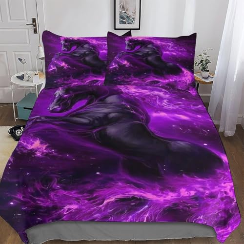 LTTTT Juego de ropa de cama con diseño de caballo 3D, funda de edredón de 2 piezas con fundas de almohada para adultos, adolescentes y niños, funda de edredón suave para cama individual (135 x 200 cm)