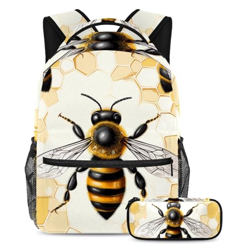 Sac à dos abeille dorée grand format idéal pour le collège et lycée