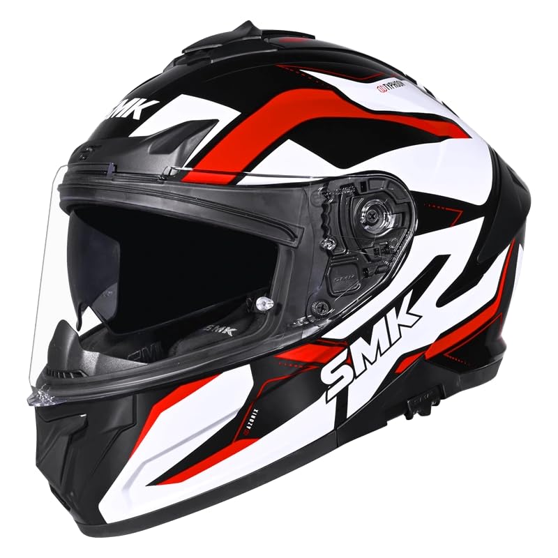 Image of SMK Typhoon AZONIX Full Face Motorcycle Helmet, Dual Visor, Black-White-Red