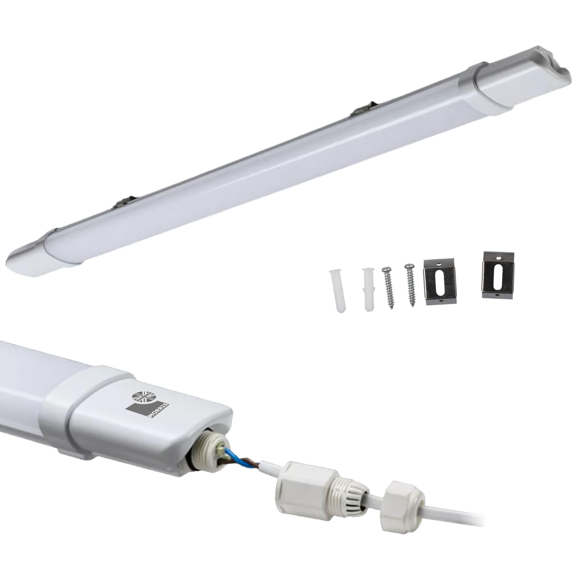 Morris LED Batten Light IP65 4ft, 5ft Push Fit Connection, Weatherproof 4000k LED Lights Outdoor Lights (4000k, 4ft (120cm))