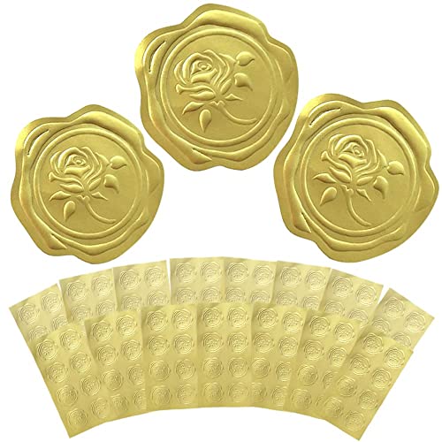 moin moin シール シーリング ワックス 120枚 大容量 (1シートにつき8枚 15シート セット) スタンプ 風 ろう 封蝋 ぷっくり 金色 ゴールド ローズ 薔薇 ばら 2208sl175 - moin moin（モイン モイン） - 商品画像