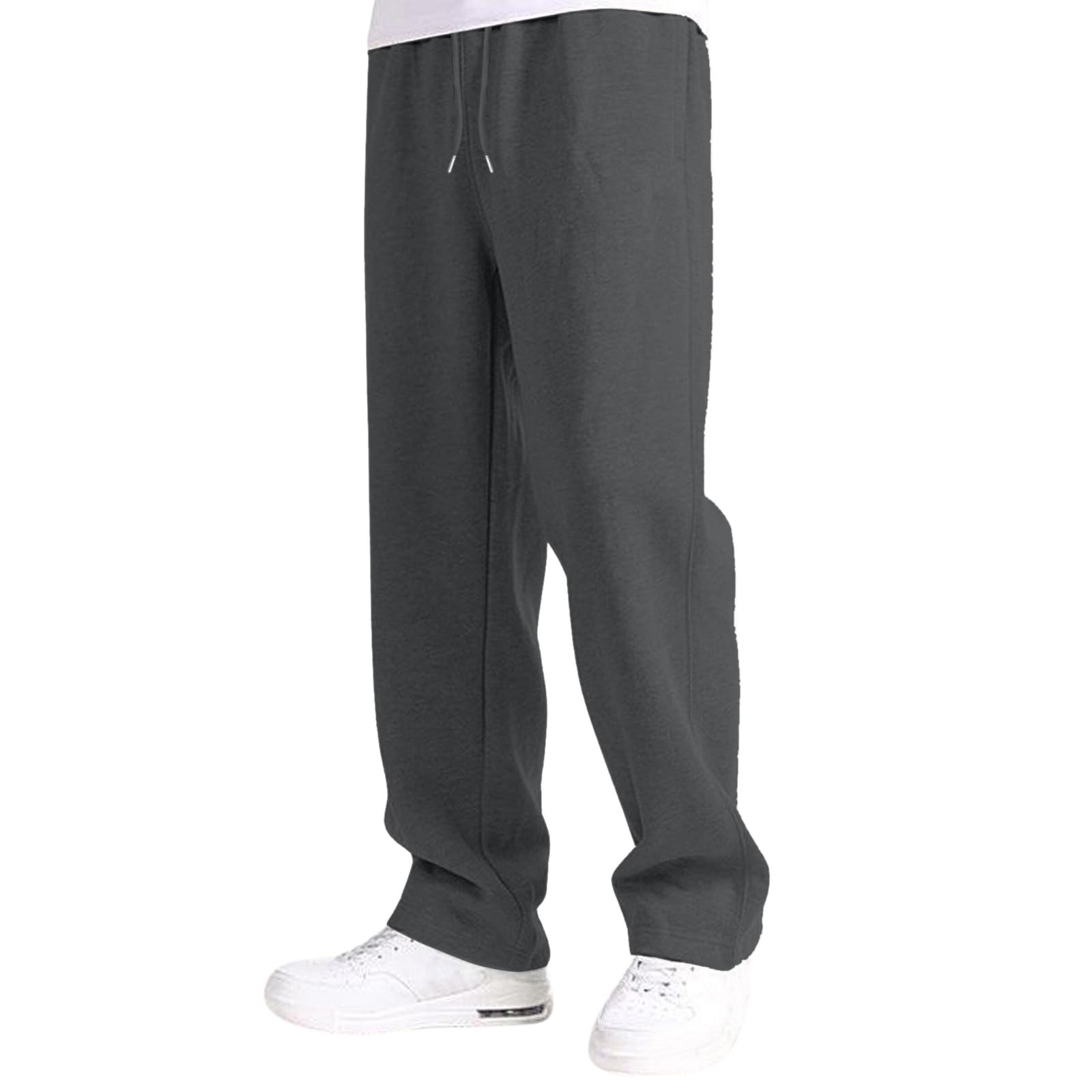 Men's Baggy Sweatpants Fleece Straight Leg Casual Pants Elastic Waist Athletic Workout Jogger Sweat Pants Fall Winter