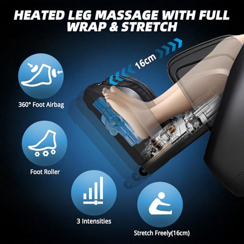 HealthRelife 4D Massagesessel mit Zero Gravity, SL-Schiene, 3D-Heizsystem & Schaukelfunktion| Shiatsu-Massage | Touchscreen-Steuerung（Schwarz）