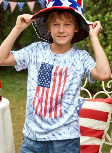 BesserBay Unisex Kids 4th of July American Flag Tee Tie Dye Patriotic Short Sleeve Shirt 6-14 Years4