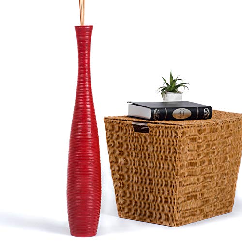 Leewadee Grand Vase à Poser au Sol - Vase à Poser au Sol pour Branches décoratives, Vase Haut Design en Bois de manguier, 70 cm, Rouge