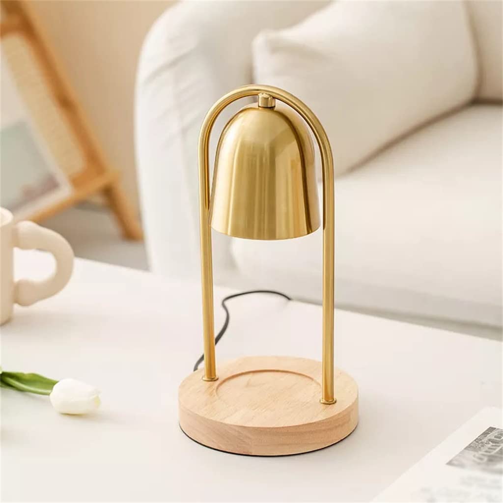 NOBRIM Riscaldatore di Candele Lampada a Candela con Base in Quercia Lampada da Tavolo profumata con Paralume in Rame Scaldacandele Elettrico per Sala da Pranzo Coffee Shop Comodino Interno
