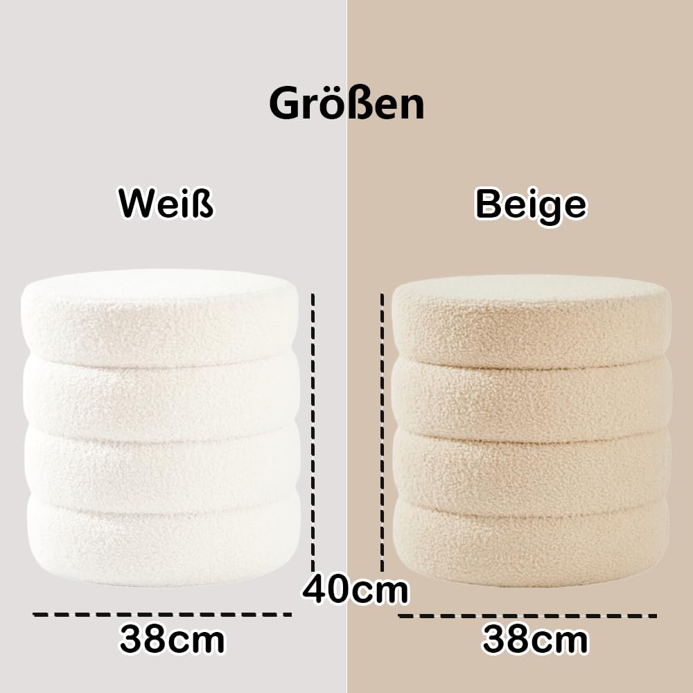 Zedelmaier Runder Teddy Hocker mit Stauraum - Sitzhocker, Schminktisch & Aufbewahrungshocker für Wohnzimmer, Schlafzimmer & Kinderzimmer (Weiß)
