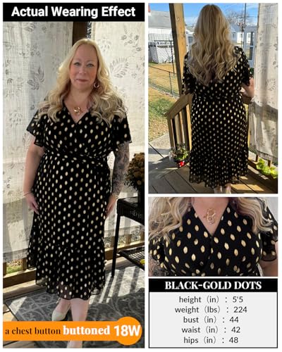 Women's Plus Size Dress for Wedding Guest - Semi Formal Cocktail Holiday Gold Dot Midi Dresses3