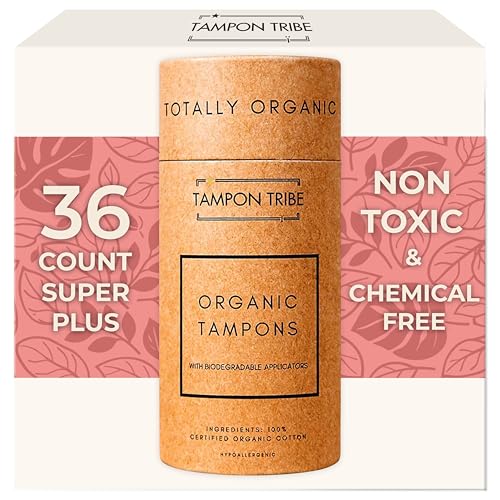 Tampon Tribe Super Plus Organic Tampons for Women | 36 Non-Toxic Tampons | Natural 100% Organic Cotton, Hypoallergenic, Metal and Chemical Free with Biodegradable Applicator | (36 Count - Super +)