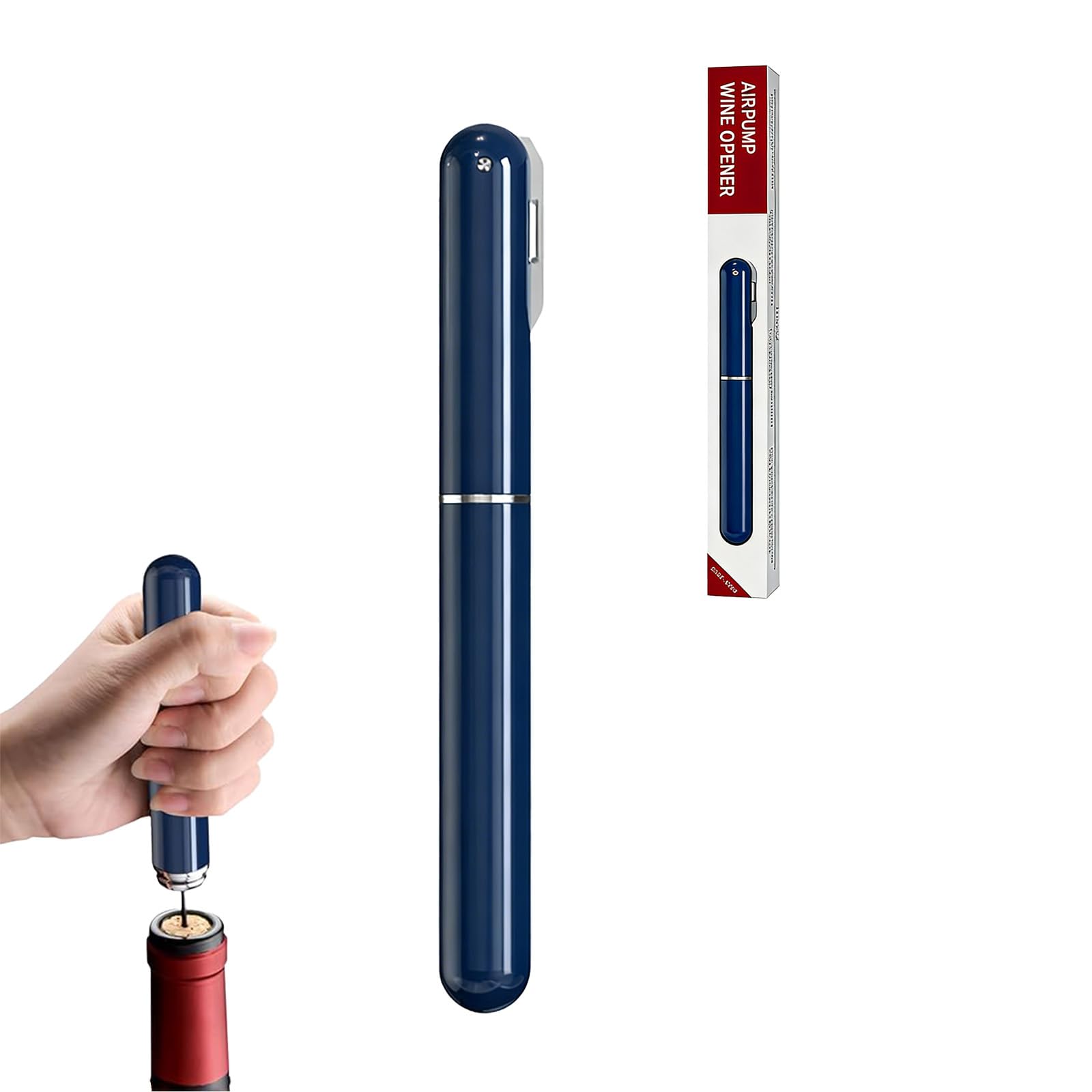 Sacacorchos bomba de aire con cortador de cápsulas – Abrebotellas a presión manual azul, set 2 en 1 profesional para casa, fiesta y regalo