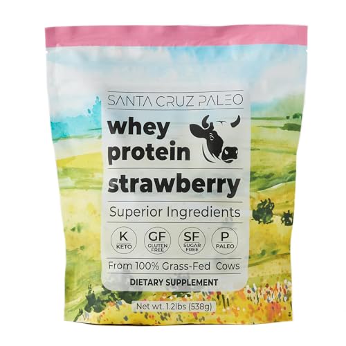 Image of Santa Cruz Paleo Whey Protein Powder, Strawberry, 20g Grass Fed Whey Protein Isolate Per Serving, Gluten Free, Keto, Sugar Free, Paleo, Natural, Post Workout Muscle Support, 20 Servings, 1.2lb Bag