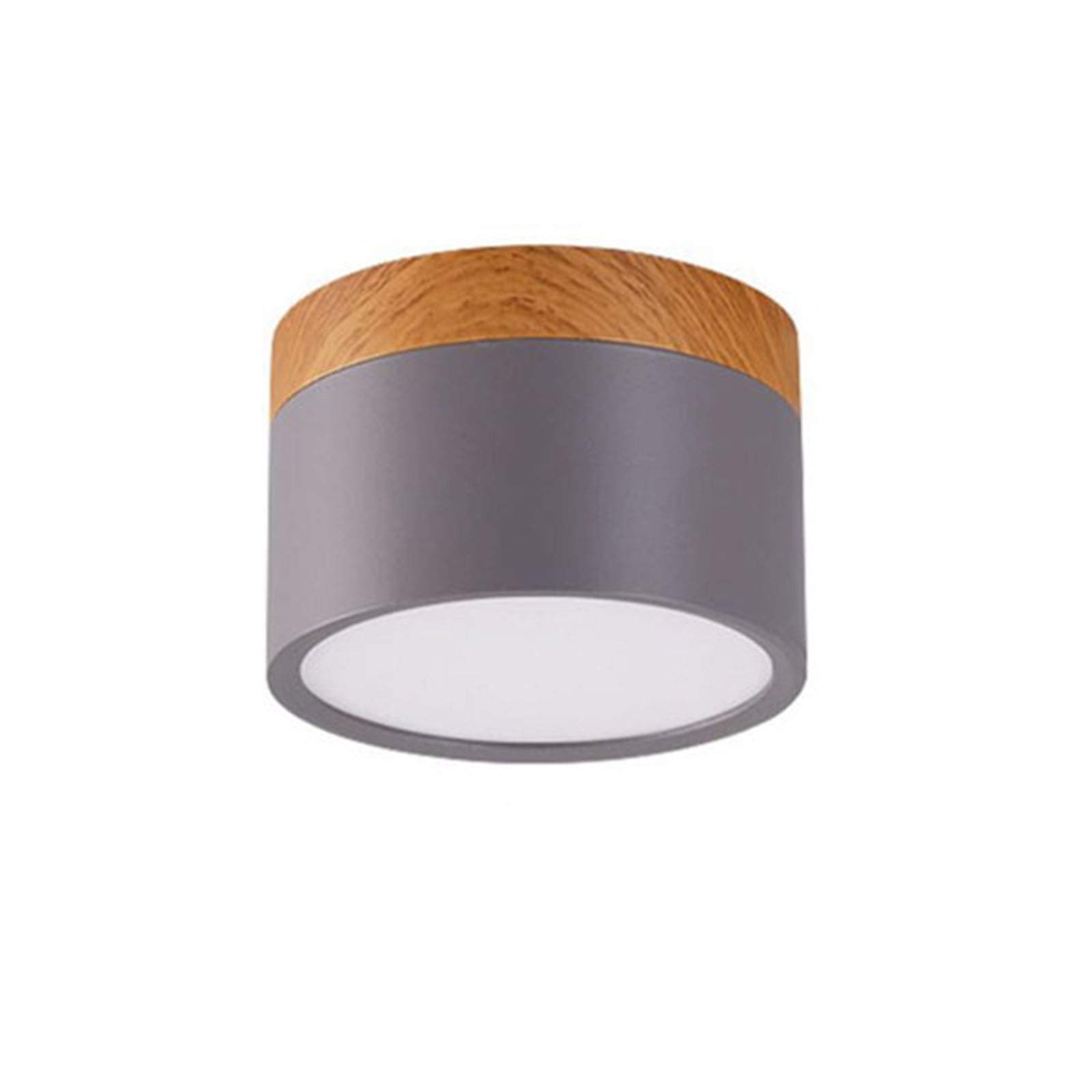 LAI HO LED Downlight, Nordic Wood Modern Led Surface Mounted Ceiling Light Fitting, Aluminum Cool White Spotlight for Dining Room Kitchen Hallway,Gray,15W
