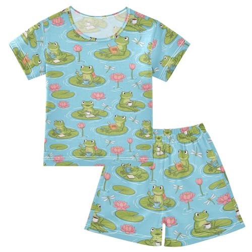 Pajama Short Sets Frogs Reading Books Soft Cotton Summer Sleepwear 2 Piece PJS Size 5-14T