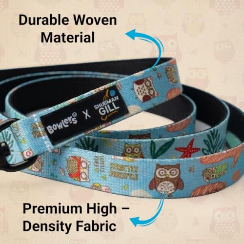 Image of Bowlers Dog Leash for Small, Medium & Large Dogs | Owl & Blue Design | Durable Nylon Pet Walking Lead | Strong Metal Hook | Comfortable Grip for Daily Walks & Training
