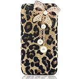Leegoal Bling Diamond Glitter Bow Pearls Leopard Hard Case Cover for a Pple iPhone 5C