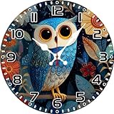 Horienteeon Orologio da parete a forma di gufo, funzionamento a batteria, rotondo, in legno, silenzioso, senza ticchettio, per casa, soggiorno, cucina, camera da letto, camera dei bambini