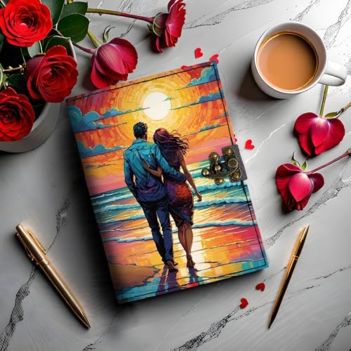 Image of Mr KRAFT Handcrafted A5 120 GSM White Paper Premium Beachside Walking Couple UV Print Diary Leather Journal with Unique UV Love Print Writing Diary Notebook Unruled Personal Diaries for Men,Women-5x7 (A-010)