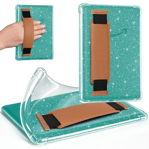 Image of iDLEHANDS Clear Glitter Case for 7 inch Tablet Case - Ultra Slim Soft TPU Transparent Cover & Lightweight with Hand-Strap, Brown