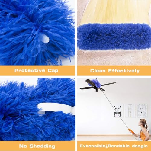 Image of Microfiber Feather Fan Cleaning Duster with 100 inches Expandable Pole & Bendable Duster Head for Dusting High Ceiling Cobweb Fans Window Blinds Furniture Home Dust Cleaner Mop Stick